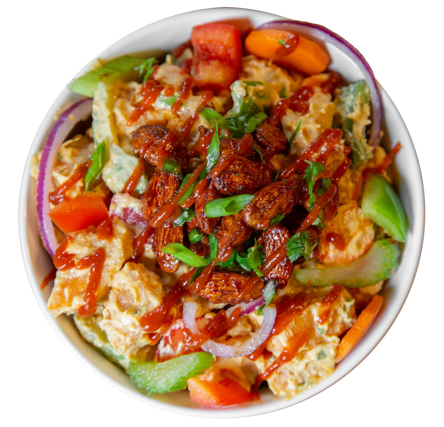 vegan plant-based sriracha sweet potato salad in Des Moines, Iowa